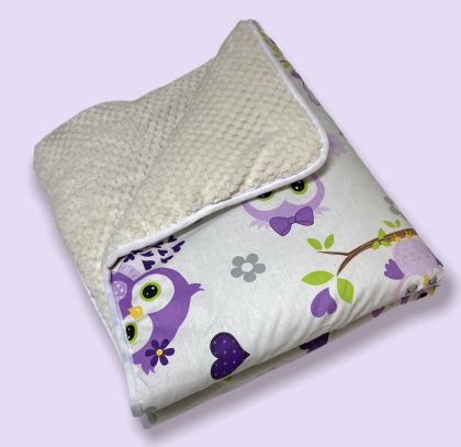 Soft Fleece Baby Blanket - "Purple Owls" - 80x90cm