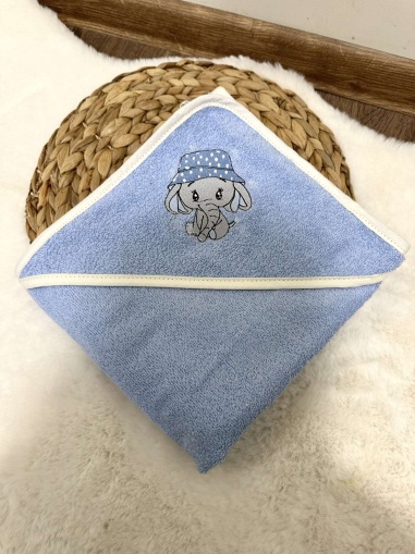 Бебешка хавлия за баня "Синьо слонче", 80/80см.