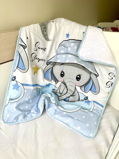 Луксозно бебешко поларено одеяло "Слонче" - бяло, 80/90см.