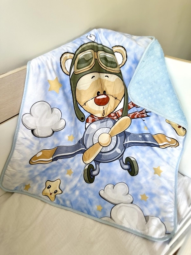 Soft Fleece Baby Blanket - "Pilot/Blue" - 80x90cm