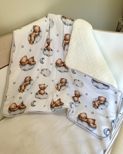 Soft Fleece Baby Blanket - "Grey Bears" - 80x90cm