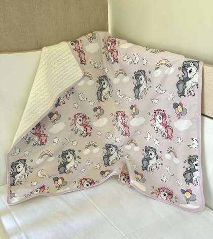 Pique Baby Blanket - "Pink Unicorns" - 80x90cm