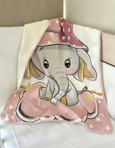Pique Baby Blanket - "Pink Elephant" - 80x90cm