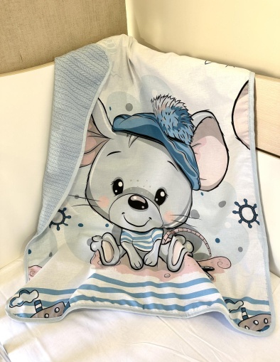 Pique Baby Blanket - "Mouse/Blue" - 80x90cm