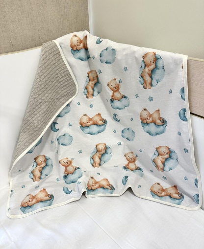 Pique Baby Blanket "Mint Bears" - 80x90cm