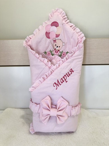 Персонализирано порт бебе за изписване с бродерия "Веселото мече" - Розово, 80/80см.
