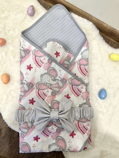 Лятно порт бебе "Розови слончета" - сиво, 80/80см.