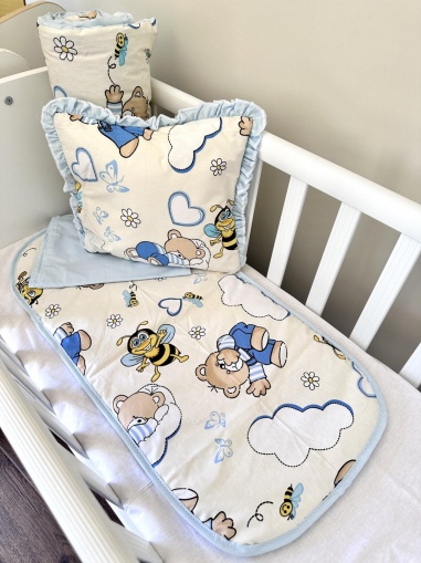 Baby stroller set + leak-proof mat "Beige bears/blue"