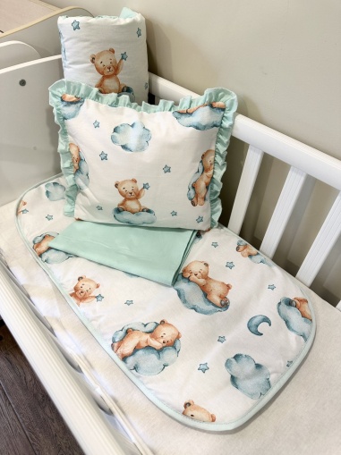 Baby stroller set + leak-proof mat "Mint sleeping bear"