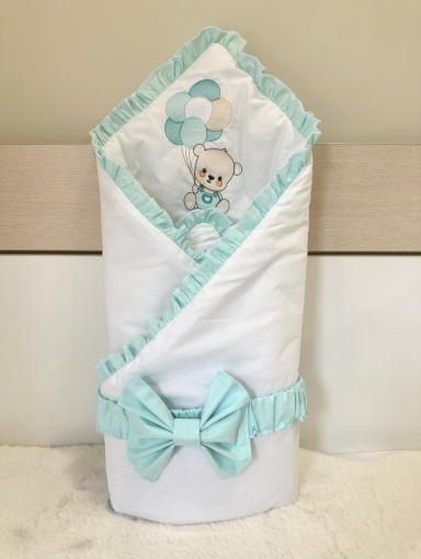 Персонализирано порт бебе за изписване с бродерия "Мече" - мента, 80/80см.