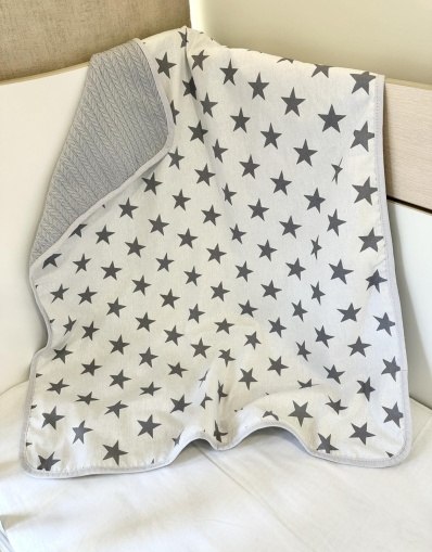 Pique Baby Blanket - "Grey Stars" - 80x90cm.