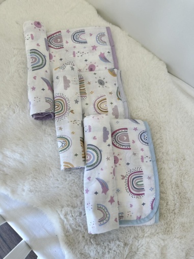 Комплект бебешки муселинови пелени - 3бр. - 80/80см. - Дъгички 