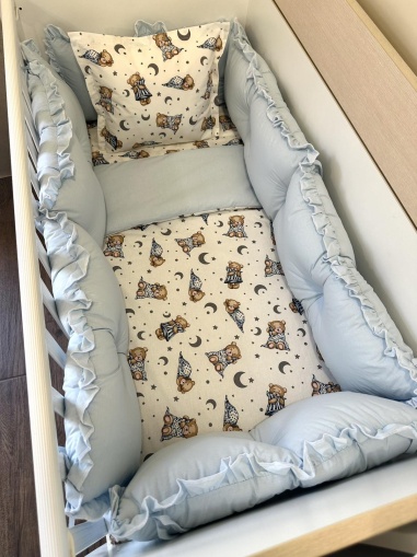 Бебешки спален комплект 8 части с обиколници "Гуш" - синьо