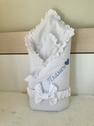 Персонализирано порт бебе за изписване с бродерия на името - Бяло, 80/80см.