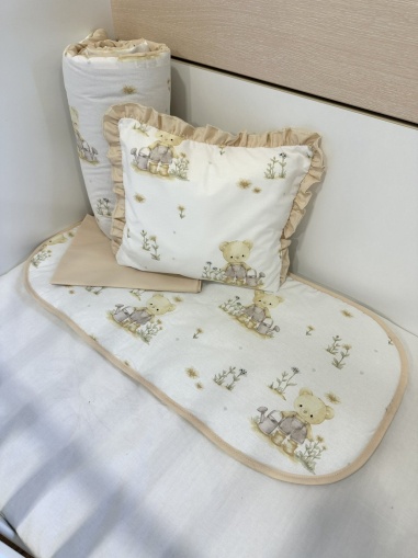 Baby stroller set + leak-proof mat "Gardener bear/Beige"