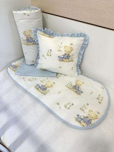 Baby stroller set + leak-proof mat "Gardener Bear/Blue"