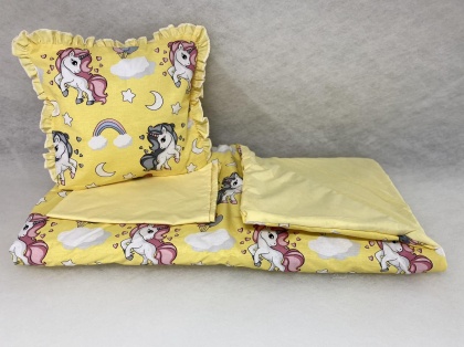 Бебешки комплект за количка "Жълти еднорози"