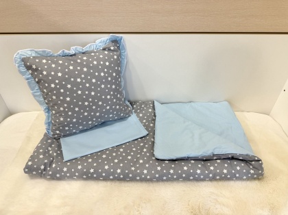 Бебешки спален комплект за количка "Звезди" - синьо