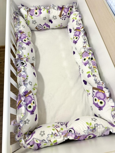 Обиколници за бебешка кошара "Бухалчета" - лилаво