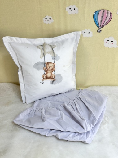 Долен чаршаф с ластик + калъфка - "Сиво мече"