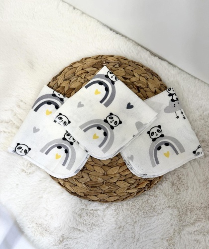 Комплект от 3 броя бархетни кърпички за многократна употреба "Пандички"