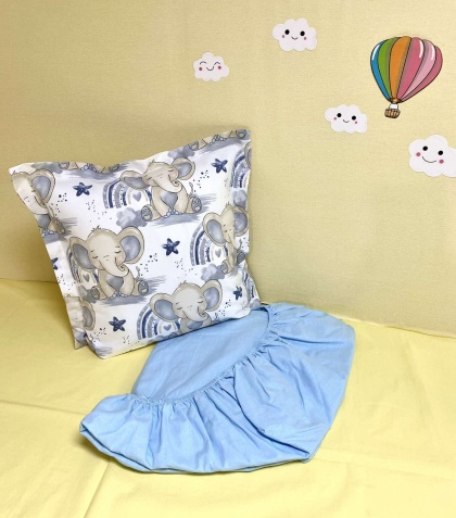 Долен чаршаф с ластик + калъфка - "Слончета"