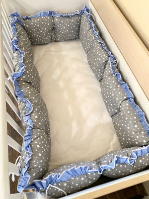 Crib bumpers "Grey stars with blue"