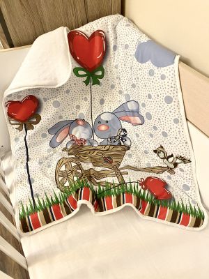 Луксозно бебешко поларено одеяло "Зайци" - бяло, 80/90см.