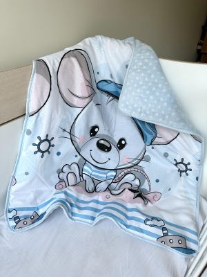 Soft Fleece Baby Blanket - "Mouse/Blue" - 80x90cm