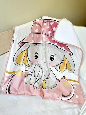 Луксозно бебешко поларено одеяло "Розово слонче", 80/90см.