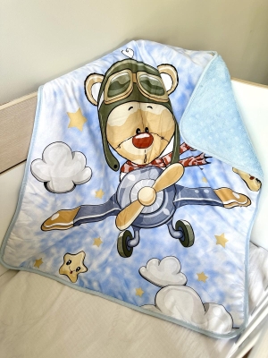 Soft Fleece Baby Blanket - "Pilot/Blue" - 80x90cm