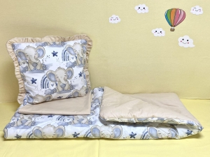 Baby stroller set "Blue Elephants/Beige" 