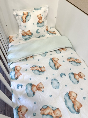 Бебешки спален комплект "Малки спящи мечета" - мента