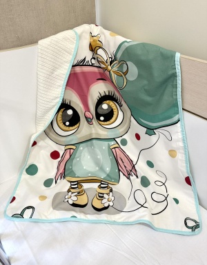 Pique Baby Blanket - "Happy Owl" - 80x90cm