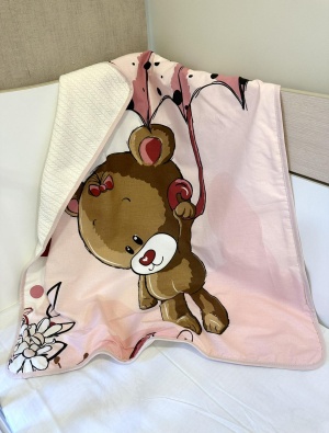 Pique Baby Blanket - "Bear with an Umbrella" - 80x90cm