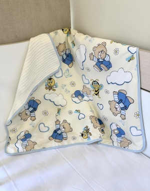 Pique Baby Blanket - "Beige bеars/Ecru" - 80x90cm
