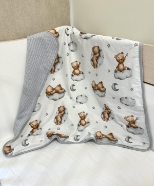 Pique Baby Blanket - "Grey Bears/Grey" - 80x90cm