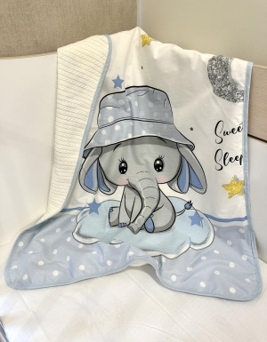 Луксозно бебешко одеяло - "Синьо слонче" - 80/90см.