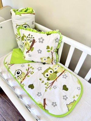 Baby stroller set + leak-proof mat "Green Owls"