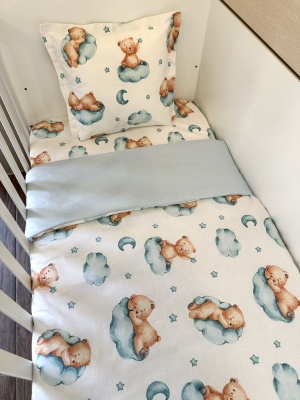 Бебешки спален комплект "Спящи мечета" - синьо