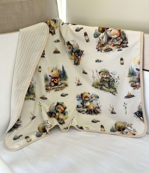 Pique Baby Blanket - "Forest Bear" with Beige outlining - 80x90cm