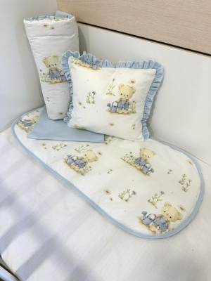 Baby stroller set + leak-proof mat "Gardener Bear/Blue"