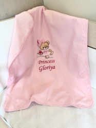 Персонализирано бебешко одеяло с бродерия "Меченце" - розово, 80/90см.