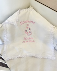 Бродирана кърпа/ месал за бебешка погача - 60/60см. - "Пеперуда" - розово