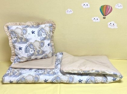 Baby stroller set "Blue Elephants/Beige" 