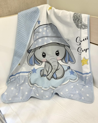 Луксозно бебешко одеяло - "Синьо слонче/ синьо" - 80/90см.