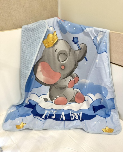 Луксозно бебешко одеяло - "Синьо слонче/ синьо" - 80/90см.