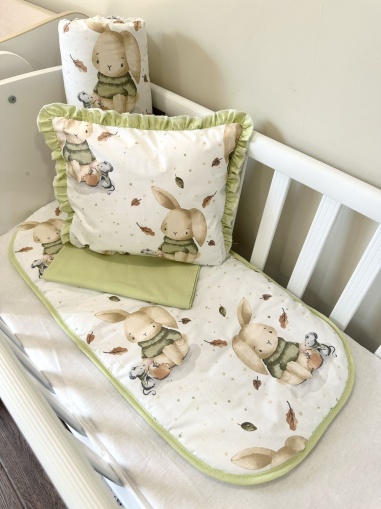 Baby stroller set + leak-proof mat "Rabbits/Green"