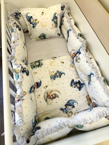 Бебешки спален комплект 8 части с обиколници "Вълшебство" - сиво - ДИГИТАЛНА ЩАМПА