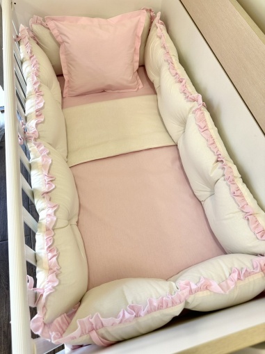 Бебешки спален комплект 8 части с обиколници "Розово/ Екрю"